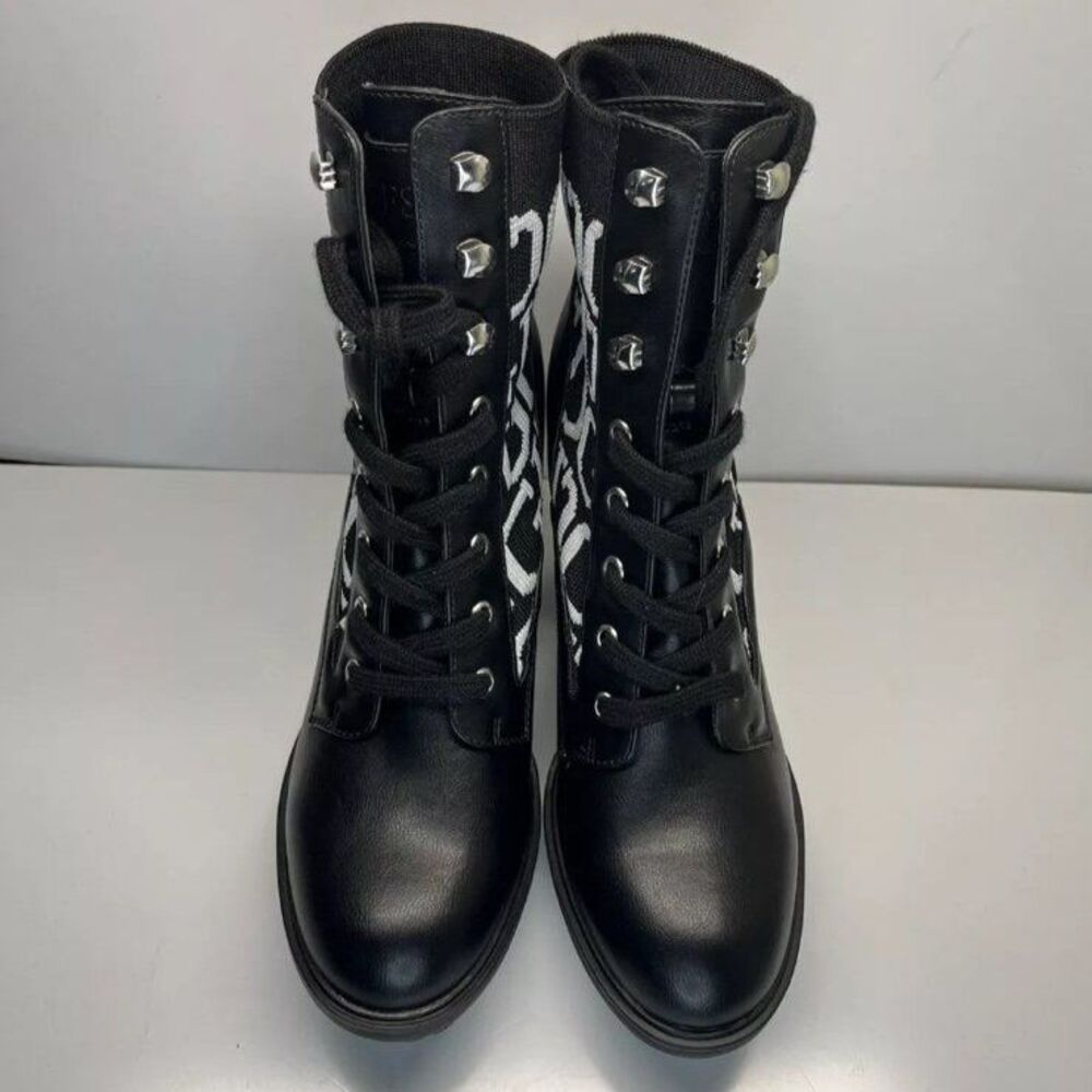 GUESS Ankle Boots Knit Logo Platform Black White WOMENS SIZE 11M - Picture 4 of 8